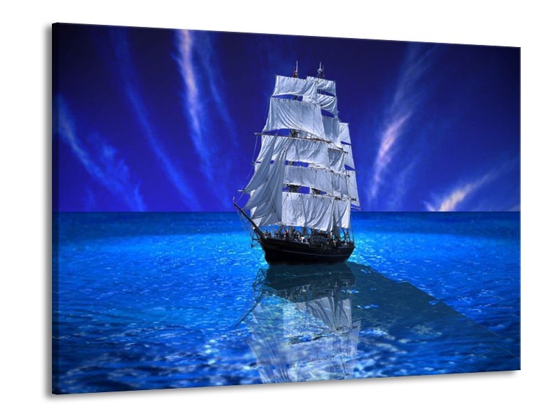 Glas schilderij Zeilboot | Blauw, Wit, Zwart | 100x70cm 1Luik