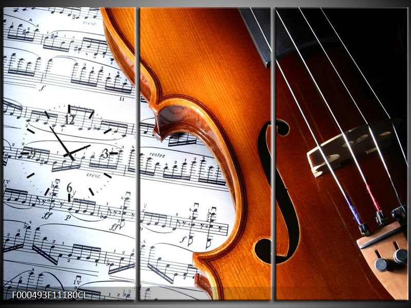 Klok schilderij Muziek | Wit, Bruin, Zwart | 111x80cm 3Luik