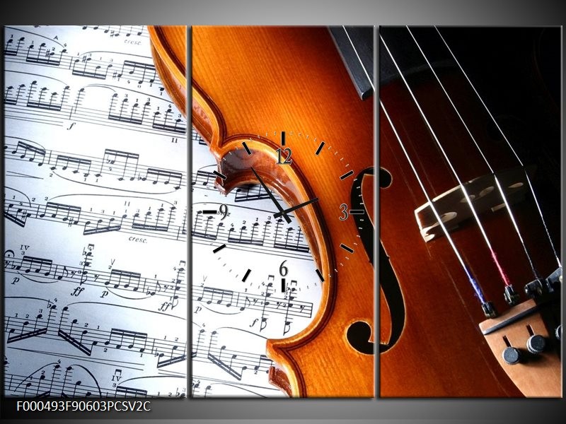 Klok schilderij Muziek | Wit, Bruin, Zwart | 90x60cm 3Luik