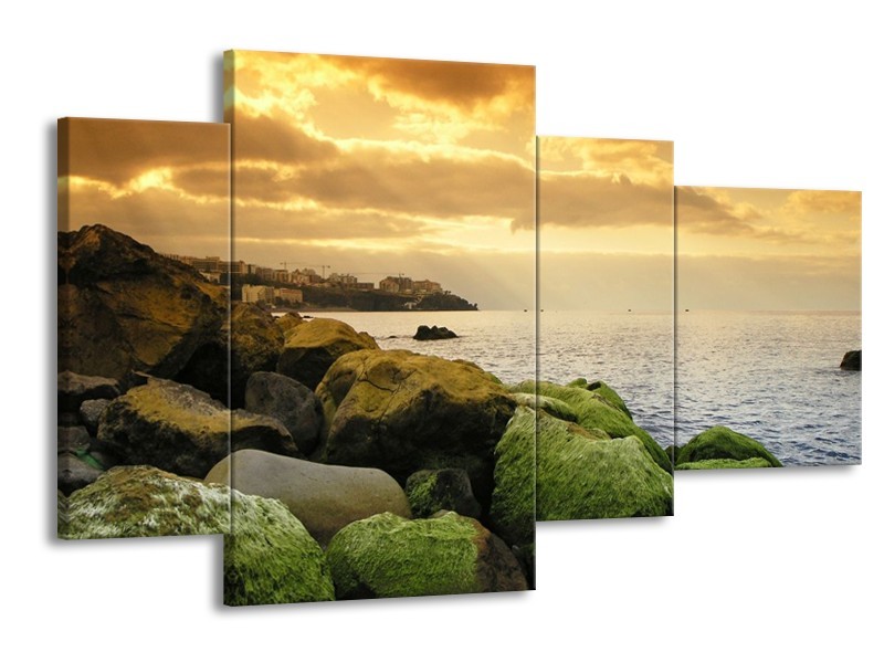 Glas schilderij Zee | Groen, Geel, Blauw | 120x75cm 4Luik