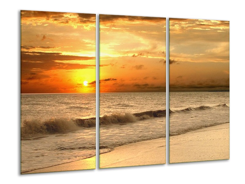 Canvas schilderij Zee | Geel, Grijs, Oranje | 120x80cm 3Luik