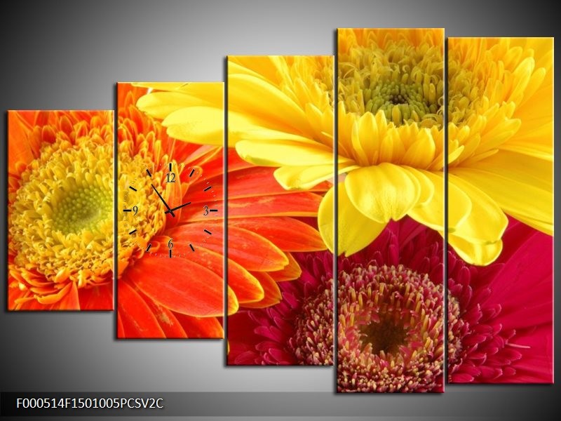 Klok schilderij Bloem | Geel, Oranje, Rood | 150x100cm 5Luik