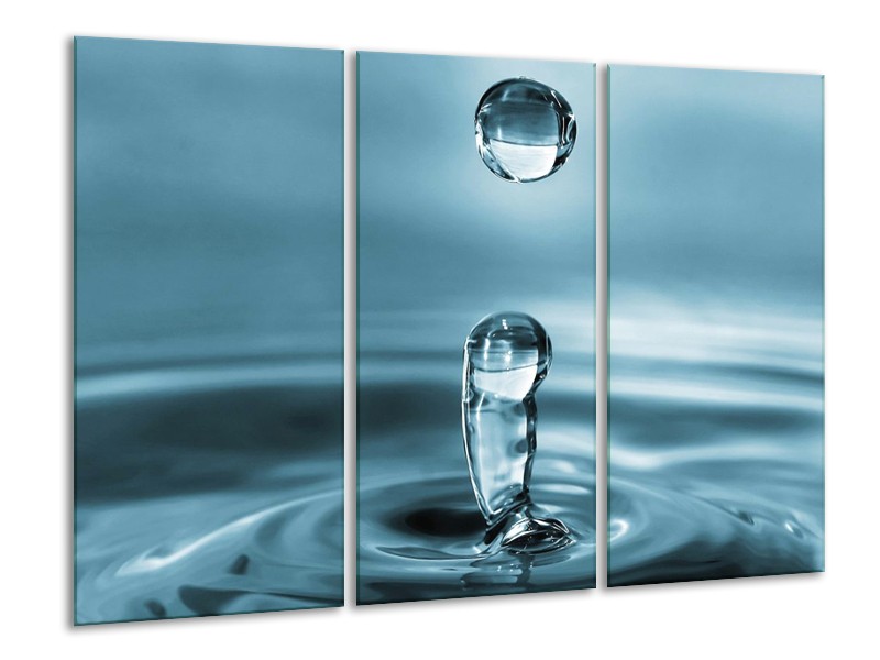 Canvas schilderij Druppels | Blauw, Wit | 120x80cm 3Luik