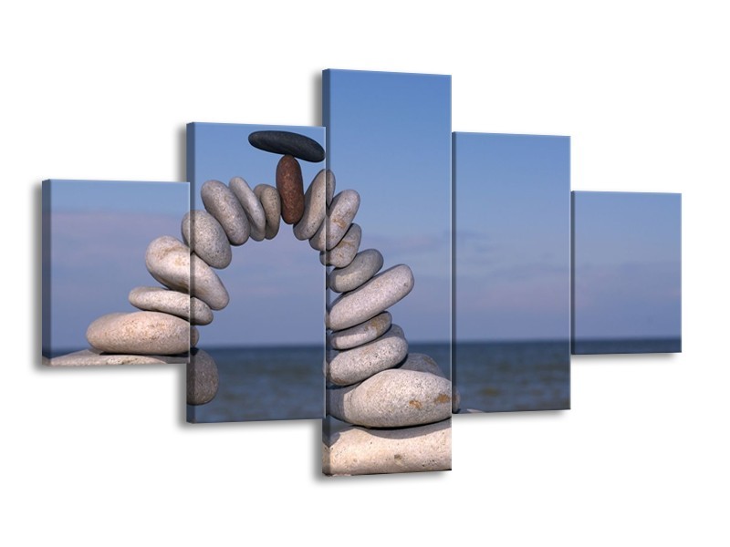 Canvas schilderij Stenen | Grijs, Blauw, Wit | 125x70cm 5Luik