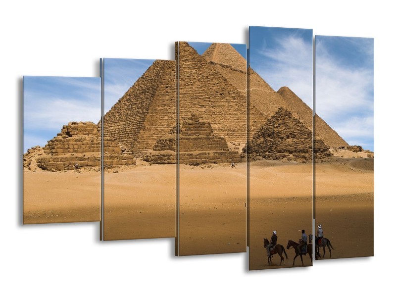 Canvas schilderij Piramide | Bruin, Blauw, Wit | 150x100cm 5Luik