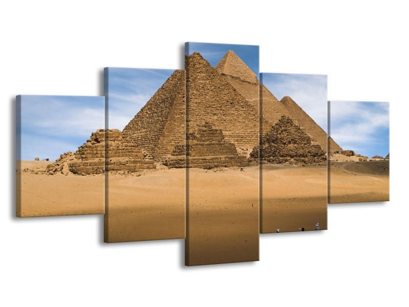 Canvas schilderij Piramide | Bruin, Blauw, Wit | 150x80cm 5Luik