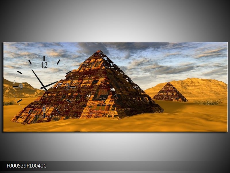 Klok schilderij Piramide | Geel, Zwart, Blauw | 100x40cm 1Luik
