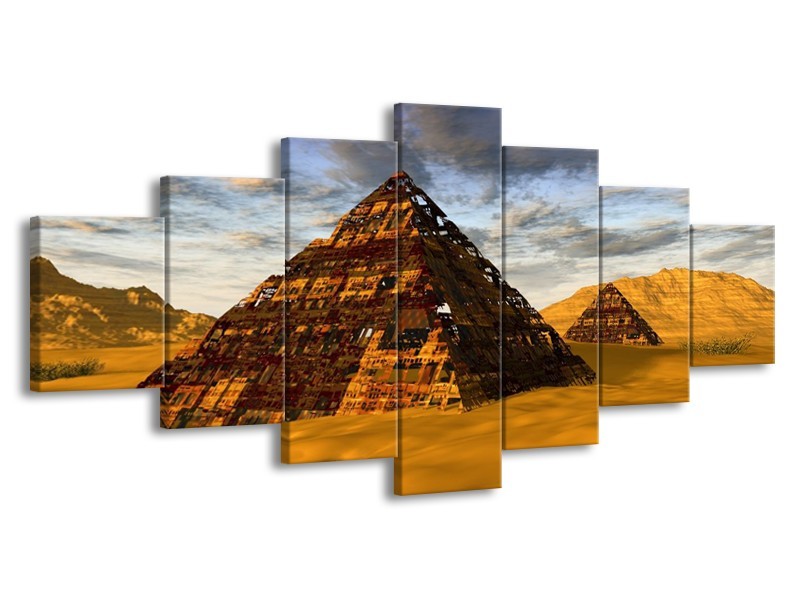 Canvas schilderij Piramide | Geel, Zwart, Blauw | 210x100cm 7Luik