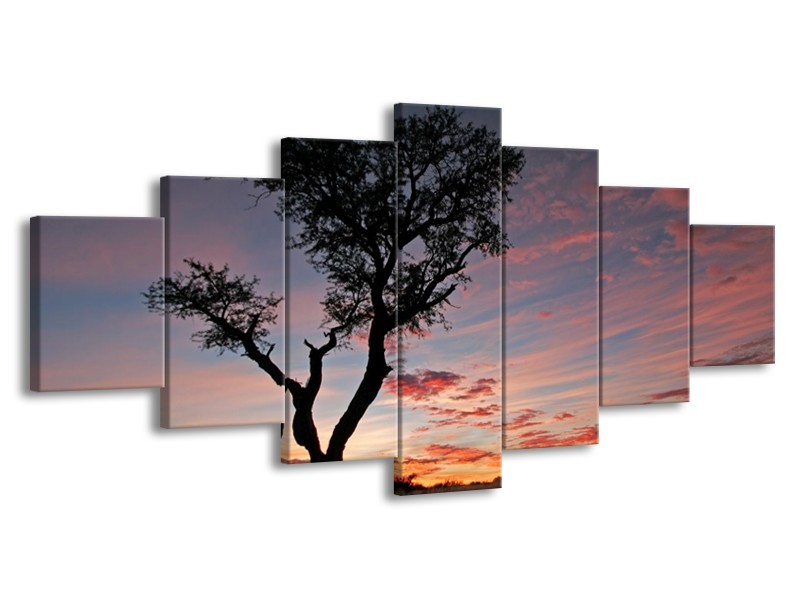 Canvas schilderij Boom | Zwart, Paars, Geel | 210x100cm 7Luik