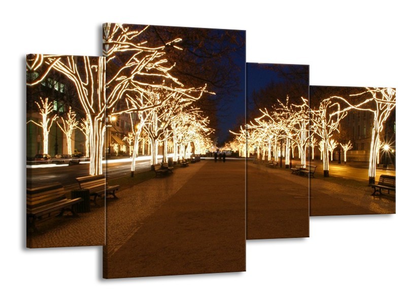 Canvas schilderij Straat | Wit, Bruin, Zwart | 120x75cm 4Luik