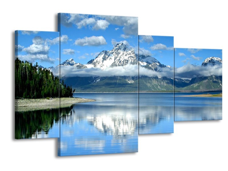 Glas schilderij Bergen | Wit, Blauw, Grijs | 120x75cm 4Luik