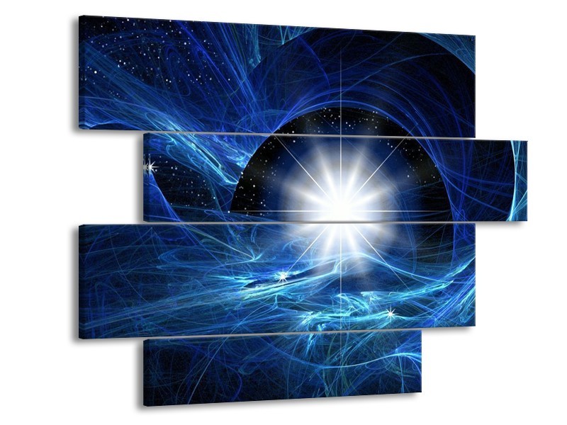 Glas schilderij Abstract | Blauw, Wit, Zwart | 115x85cm 4Luik