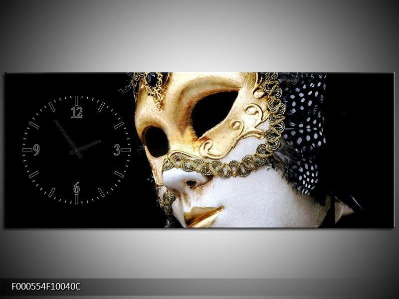 Klok schilderij Masker | Wit, Goud, Zwart | 100x40cm 1Luik
