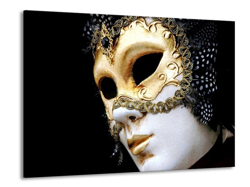 Glas schilderij Masker | Wit, Goud, Zwart | 100x70cm 1Luik