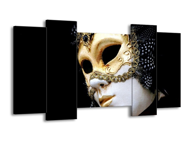 Glas schilderij Masker | Wit, Goud, Zwart | 120x65cm 5Luik