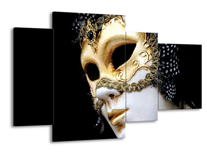 Canvas schilderij Masker | Wit, Goud, Zwart | 120x75cm 4Luik