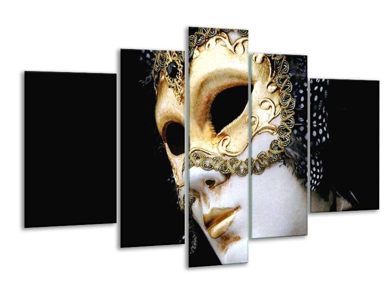 Canvas schilderij Masker | Wit, Goud, Zwart | 170x100cm 5Luik