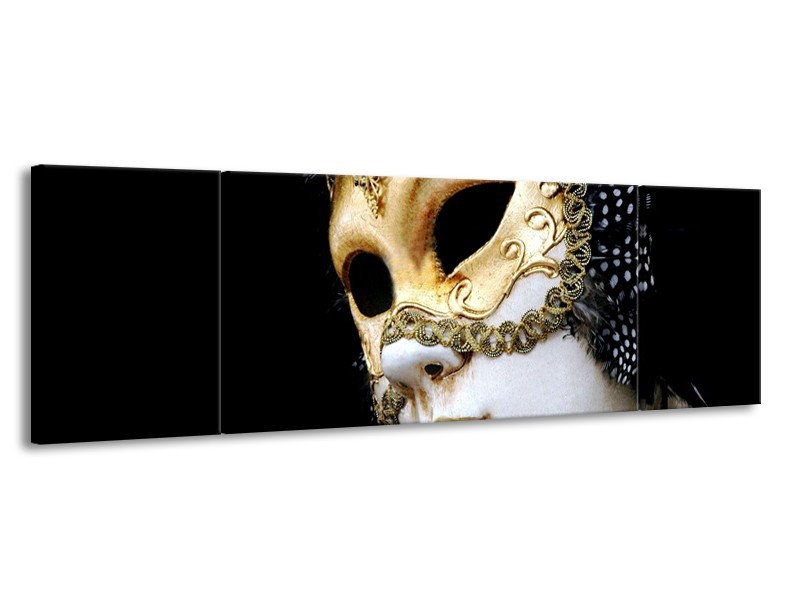 Canvas schilderij Masker | Wit, Goud, Zwart | 170x50cm 3Luik