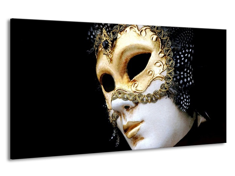 Canvas schilderij Masker | Wit, Goud, Zwart | 190x100cm 1Luik