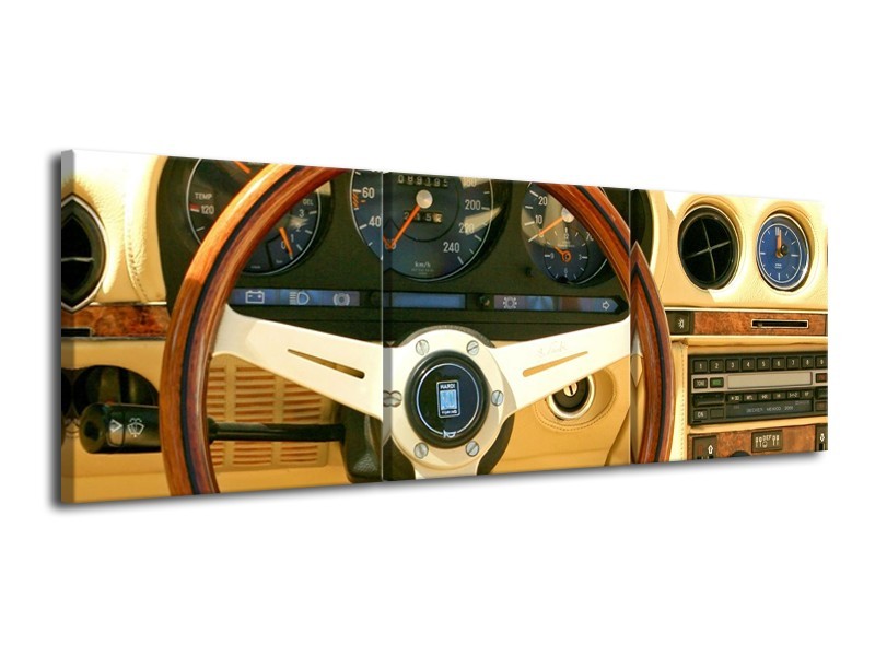 Glas schilderij Auto | Geel, Bruin, Zwart | 120x40cm 3Luik