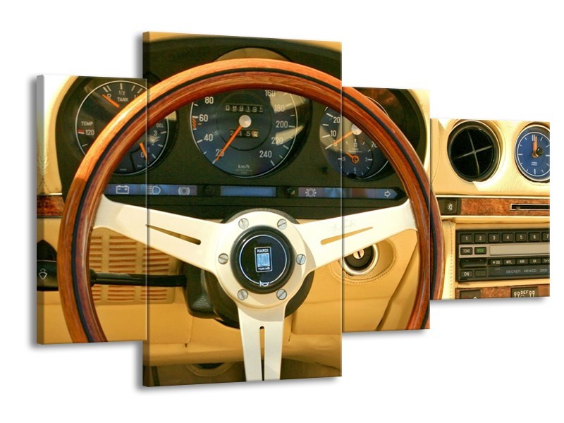 Glas schilderij Auto | Geel, Bruin, Zwart | 120x75cm 4Luik