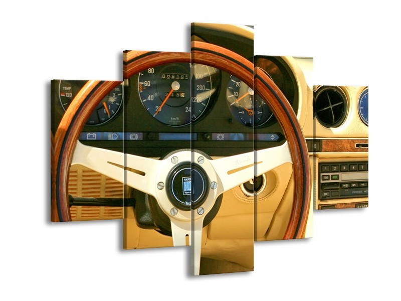 Glas schilderij Auto | Geel, Bruin, Zwart | 150x105cm 5Luik
