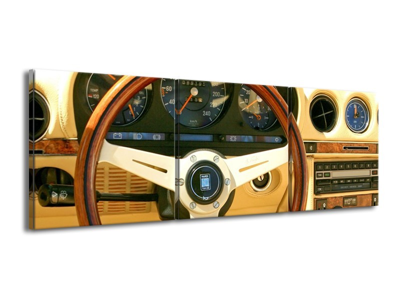 Glas schilderij Auto | Geel, Bruin, Zwart | 150x50cm 3Luik