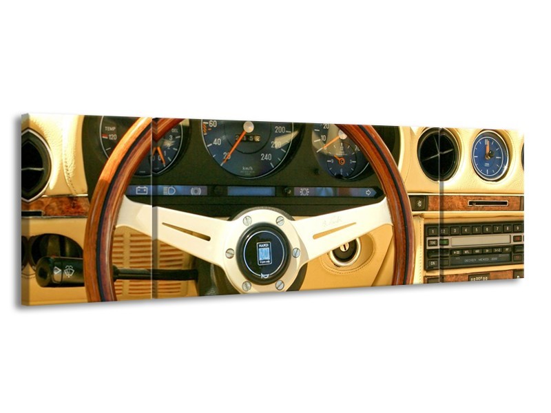 Glas schilderij Auto | Geel, Bruin, Zwart | 170x50cm 3Luik