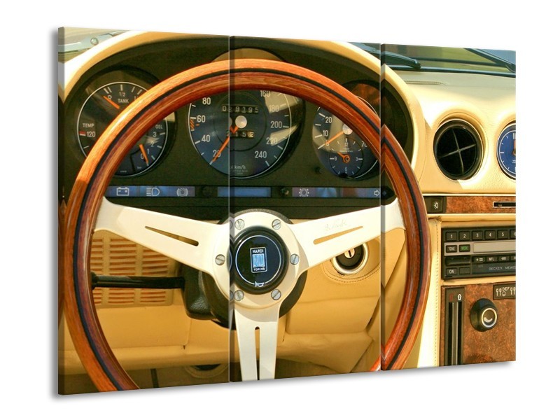 Glas schilderij Auto | Geel, Bruin, Zwart | 90x60cm 3Luik