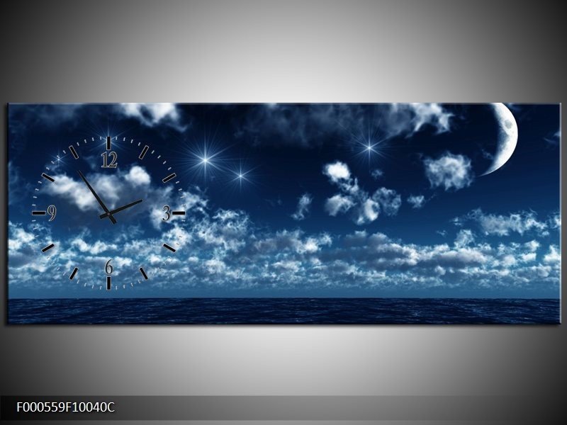 Klok schilderij Sterren | Blauw, Wit, Zwart | 100x40cm 1Luik