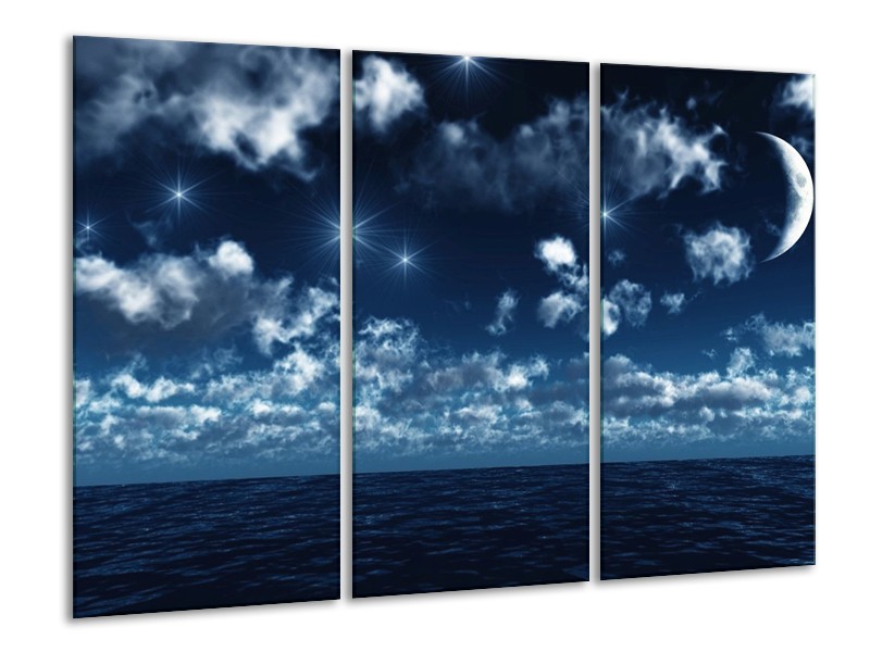 Canvas schilderij Sterren | Blauw, Wit, Zwart | 120x80cm 3Luik