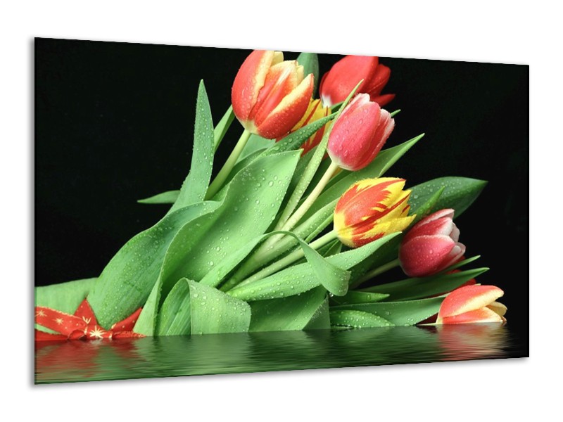 Canvas schilderij Tulpen | Rood, Geel, Groen | 120x70cm 1Luik