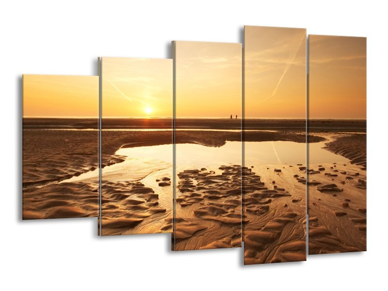 Canvas schilderij Strand | Bruin, Geel, Goud | 150x100cm 5Luik