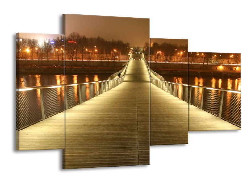 Canvas schilderij Bruggen | Goud, Geel, Bruin | 120x75cm 4Luik