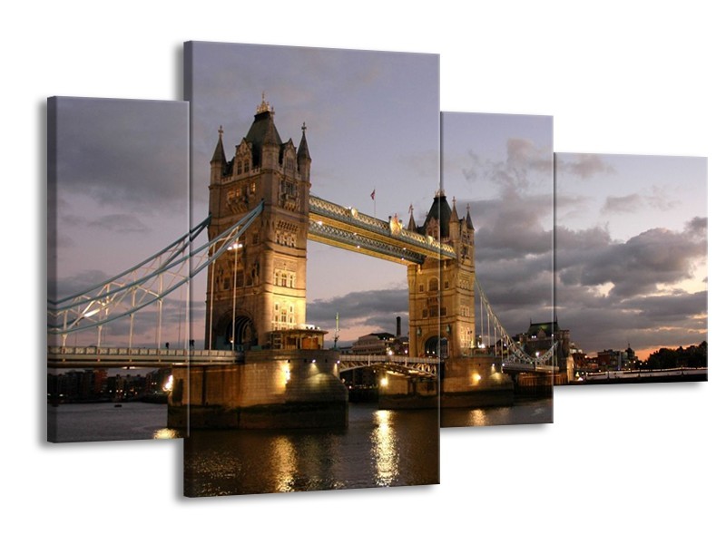 Canvas schilderij Bruggen | Goud, Geel, Grijs | 120x75cm 4Luik