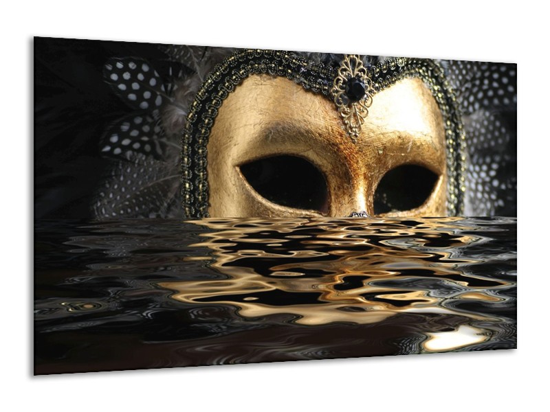 Glas schilderij Masker | Goud, Zilver, Grijs | 120x70cm 1Luik