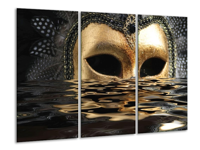 Canvas schilderij Masker | Goud, Zilver, Grijs | 120x80cm 3Luik
