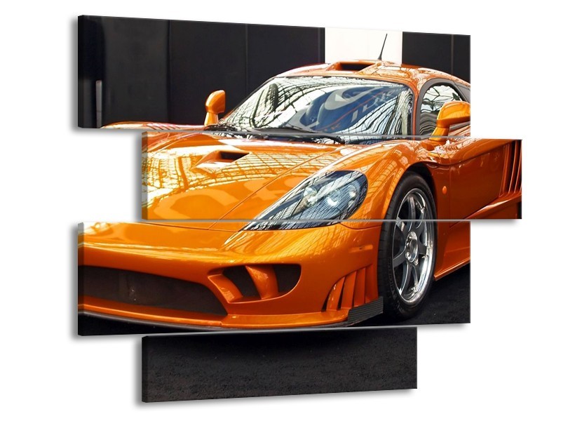 Glas schilderij Auto | Oranje, Grijs, Wit | 115x85cm 4Luik