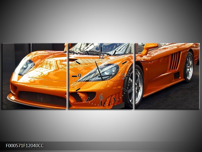 Klok schilderij Auto | Oranje, Grijs, Wit | 120x40cm 3Luik