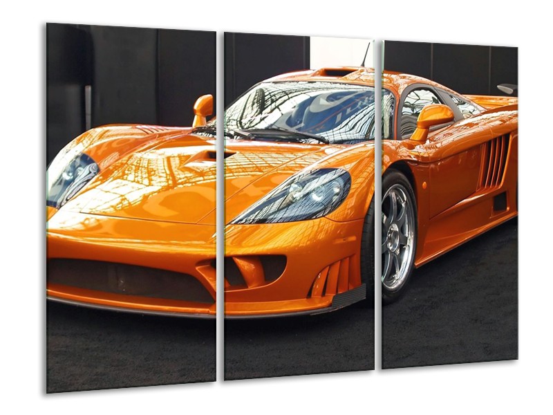 Glas schilderij Auto | Oranje, Grijs, Wit | 120x80cm 3Luik