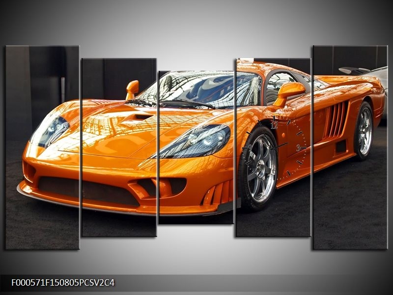 Klok schilderij Auto | Oranje, Grijs, Wit | 150x80cm 5Luik