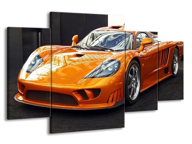 Canvas schilderij Auto | Oranje, Grijs, Wit | 160x90cm 4Luik