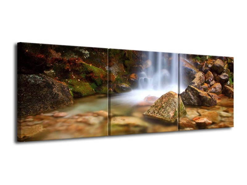 Canvas schilderij Waterval | Wit, Grijs, Bruin | 120x40cm 3Luik
