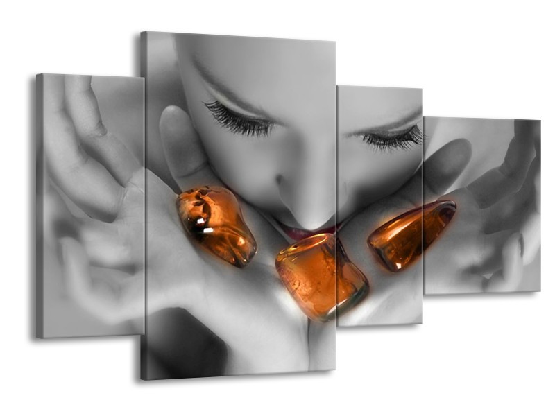 Canvas schilderij Stenen | Oranje, Grijs, Wit | 120x75cm 4Luik