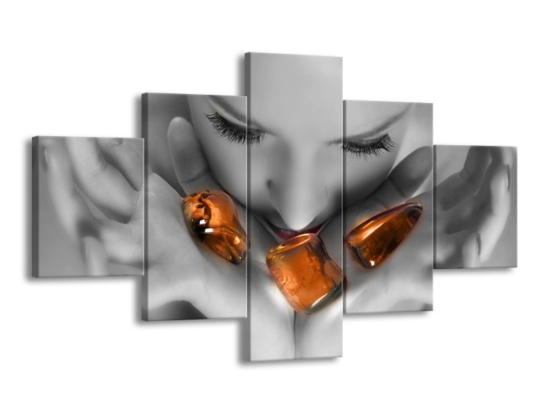 Canvas schilderij Stenen | Oranje, Grijs, Wit | 125x70cm 5Luik