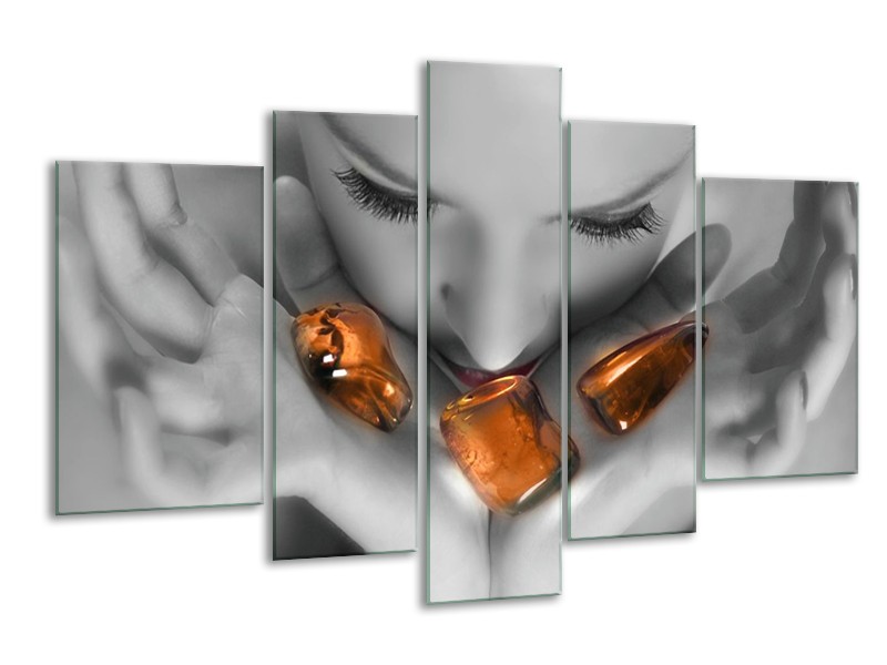 Canvas schilderij Stenen | Oranje, Grijs, Wit | 170x100cm 5Luik