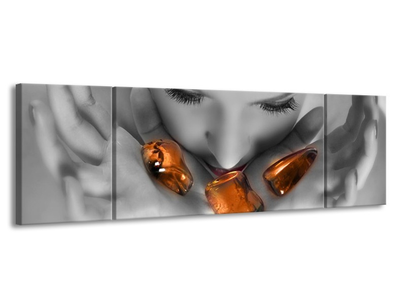 Canvas schilderij Stenen | Oranje, Grijs, Wit | 170x50cm 3Luik