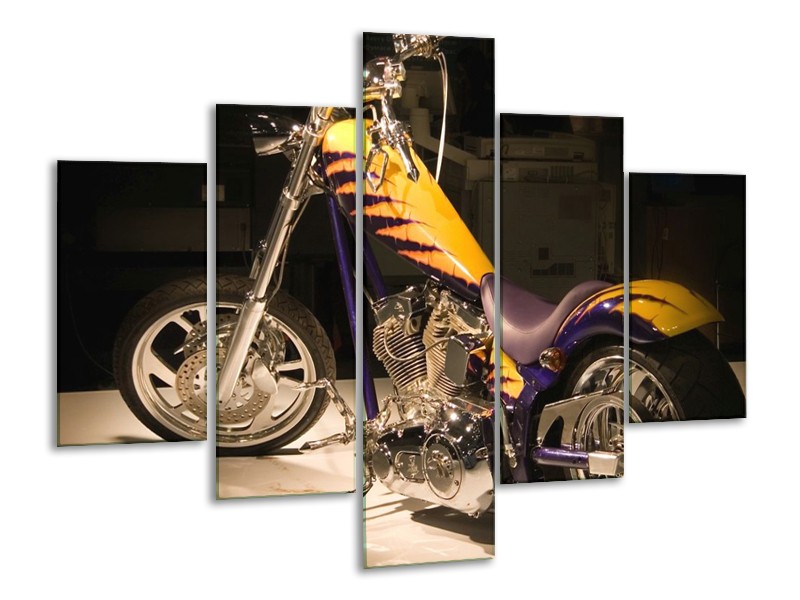 Glas schilderij Motor | Geel, Paars, Zwart | 100x70cm 5Luik