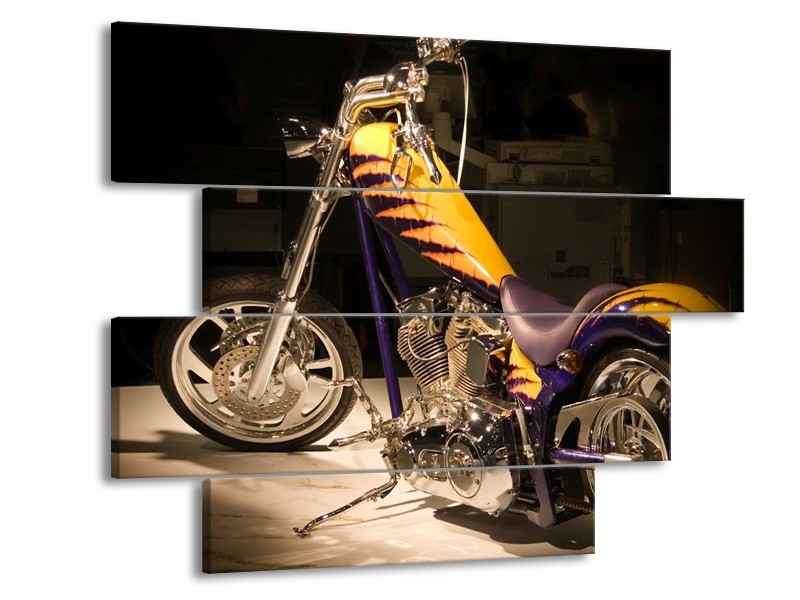 Glas schilderij Motor | Geel, Paars, Zwart | 115x85cm 4Luik