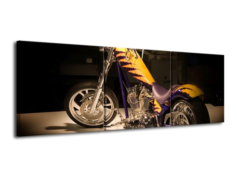 Glas schilderij Motor | Geel, Paars, Zwart | 120x40cm 3Luik